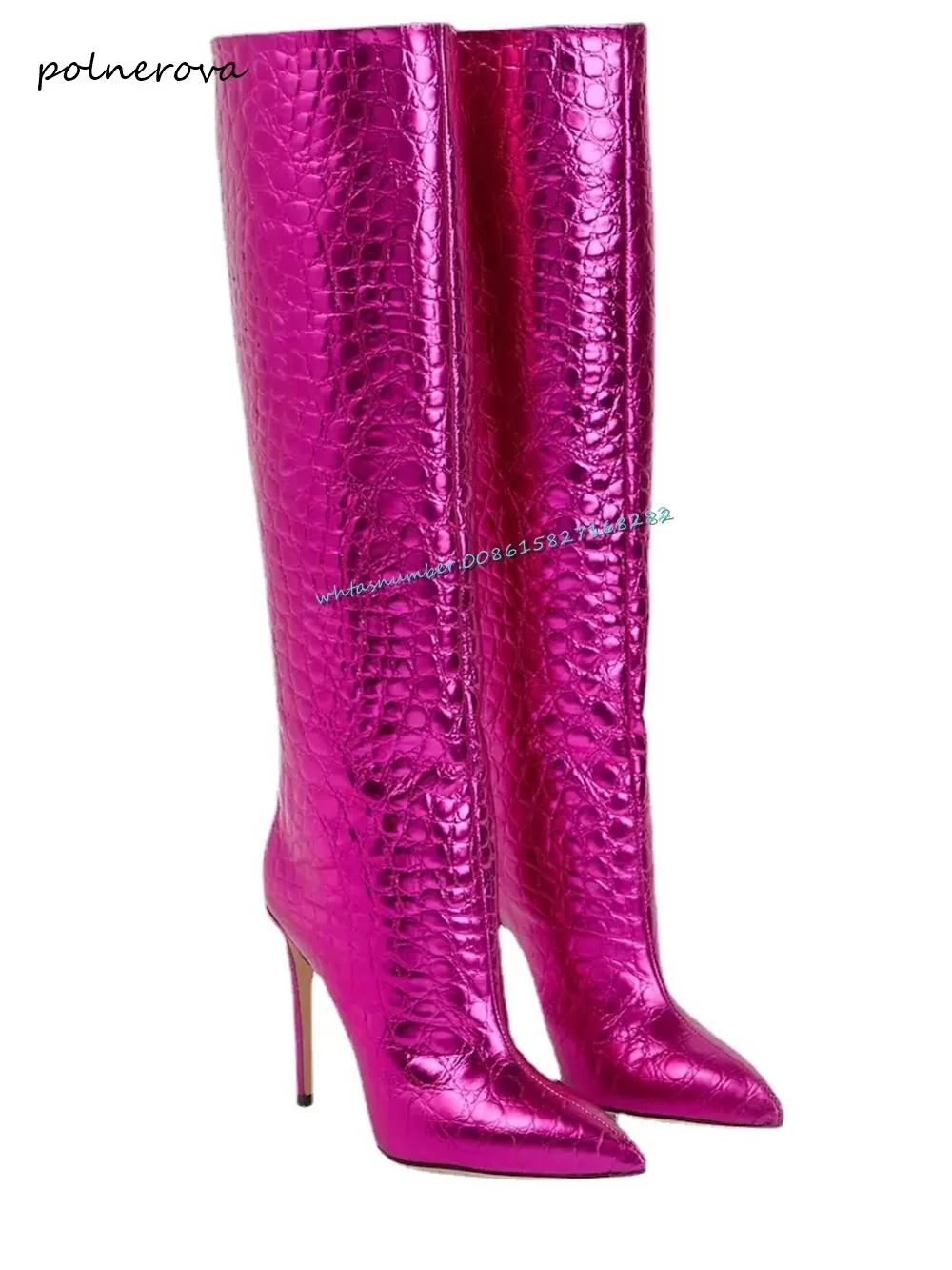 Sexy Snake Skin Knee High Boots Stiletto Pointy Toe Modern Boots Runway Party Shoes for Women 2023 Autumn Winter Newest Fashion