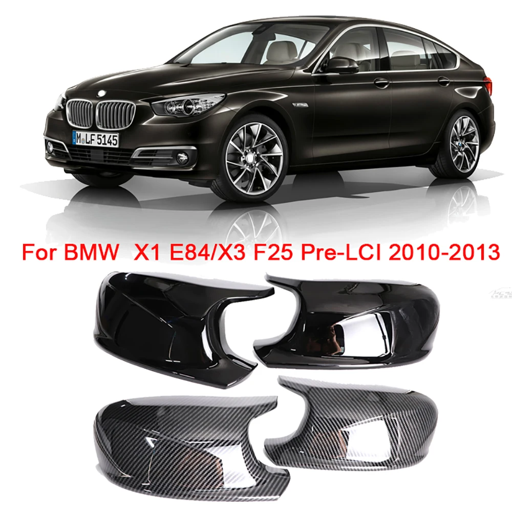 

2Pcs For BMW X1 E84 X3 F25 Pre-LCI 2010 2011 2012 2013 Glossy Black Carbon fiber Pattern Rearview Exterior Side Mirror Caps
