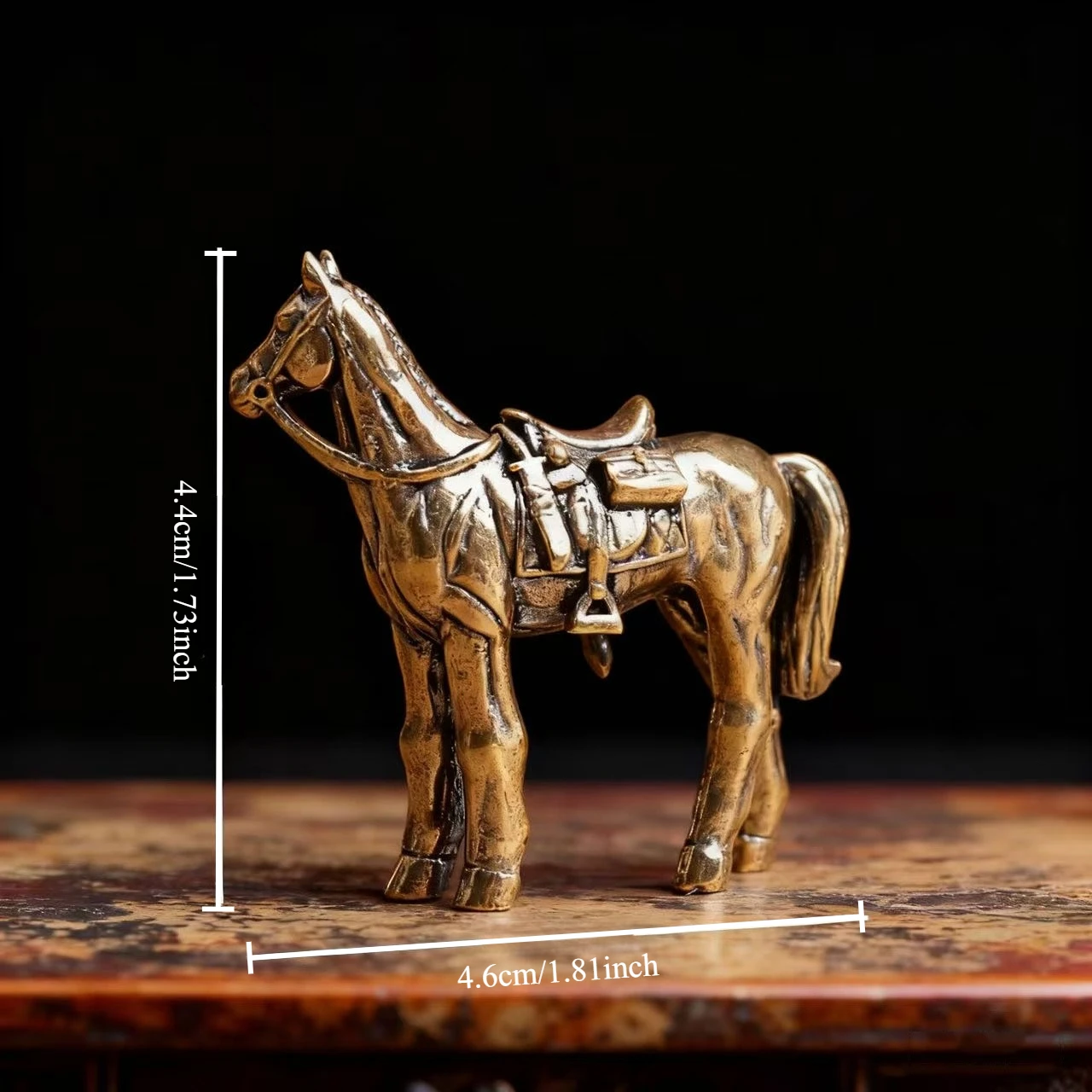 Brass Horse Figurine: Military Horse Small Statue—Office Decor, Tea-Drinking Companion, Decorative Brass Ornament