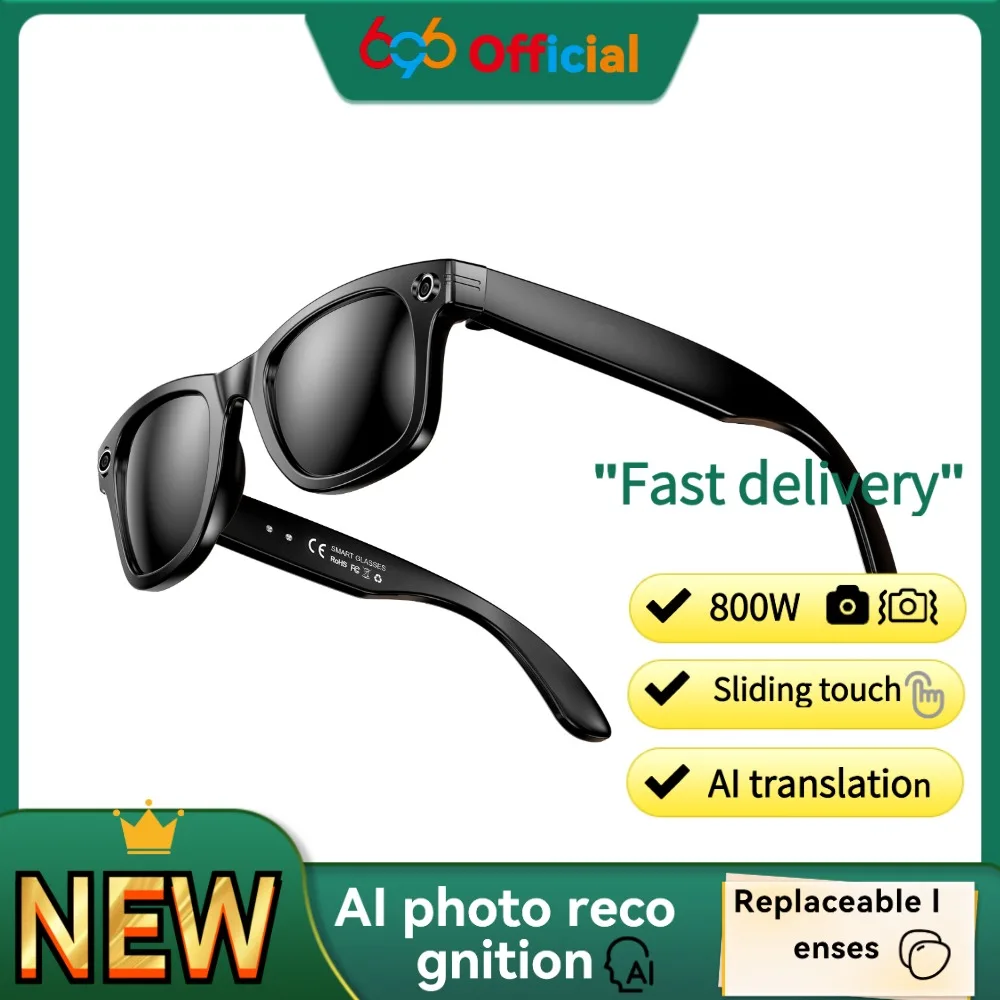 

270mAh IP65 Waterproof Bluetooth Glasses 8 Million Pixels Smart Glasses Recording Videos AI Photo Recognition Answer Translation