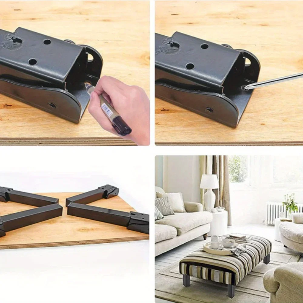 4pcs 200mm Custom Height Hidden Folding Furniture Table Legs Metal Metal or Steel Black Sofa Legs Sofa Shape Bed/Cabinet/Sofa image 5
