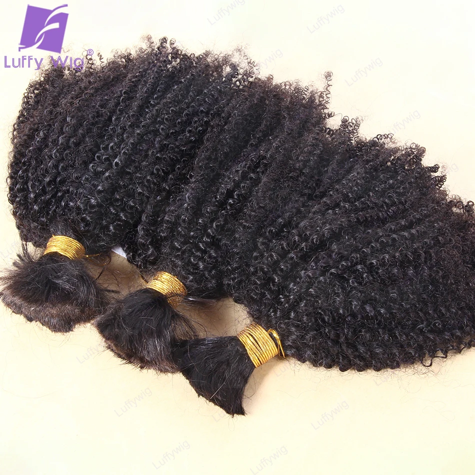 Mongolian Afro Kinky Curly Hair Bulk Human Hair for Braiding Double Drawn No Weft Kinky Curly Bulk Hair Bundles Wholesale LUFFY