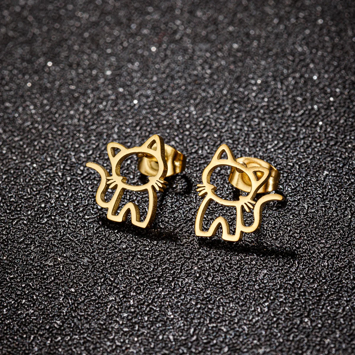 Cute Cat Stainless Steel Stud Earrings for Womens Punk Students Gifts Trend Fashion Small Ear Studs Jewelry