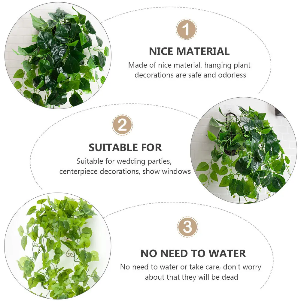 

2 Pcs Simulated Green Wall Hanging Rattan Vines Ornaments Plant Artificial Decor Fake Dill Leaves