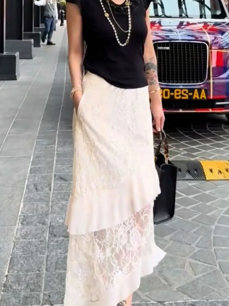 

Элегантная кружевная юбка с пышными цветами и тяжелой вышивкой, белая юбка-обертка для женщин, лето 2025