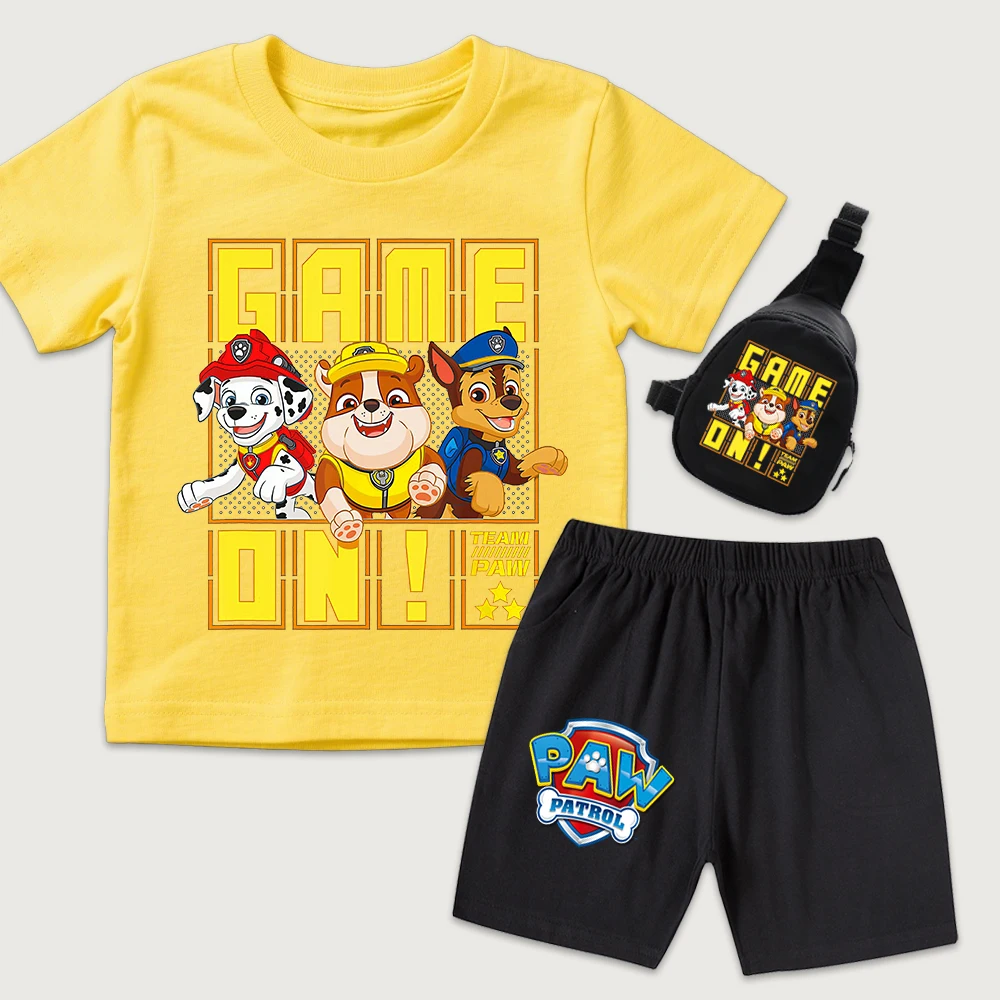 

Детский хлопковый комплект с принтом Paw Patrol Game On: футболка и шорты с мини-сумкой на груди для мальчиков и девочек, летний наряд