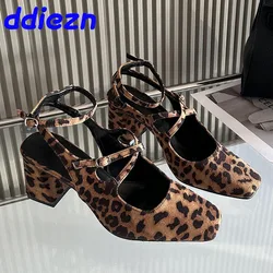 Fashion Shallow Ankle Strap Ladies Heels Shoes Sandals Female Square Toe Footwear Pumps Heels Shoes For Women Mules Big Size