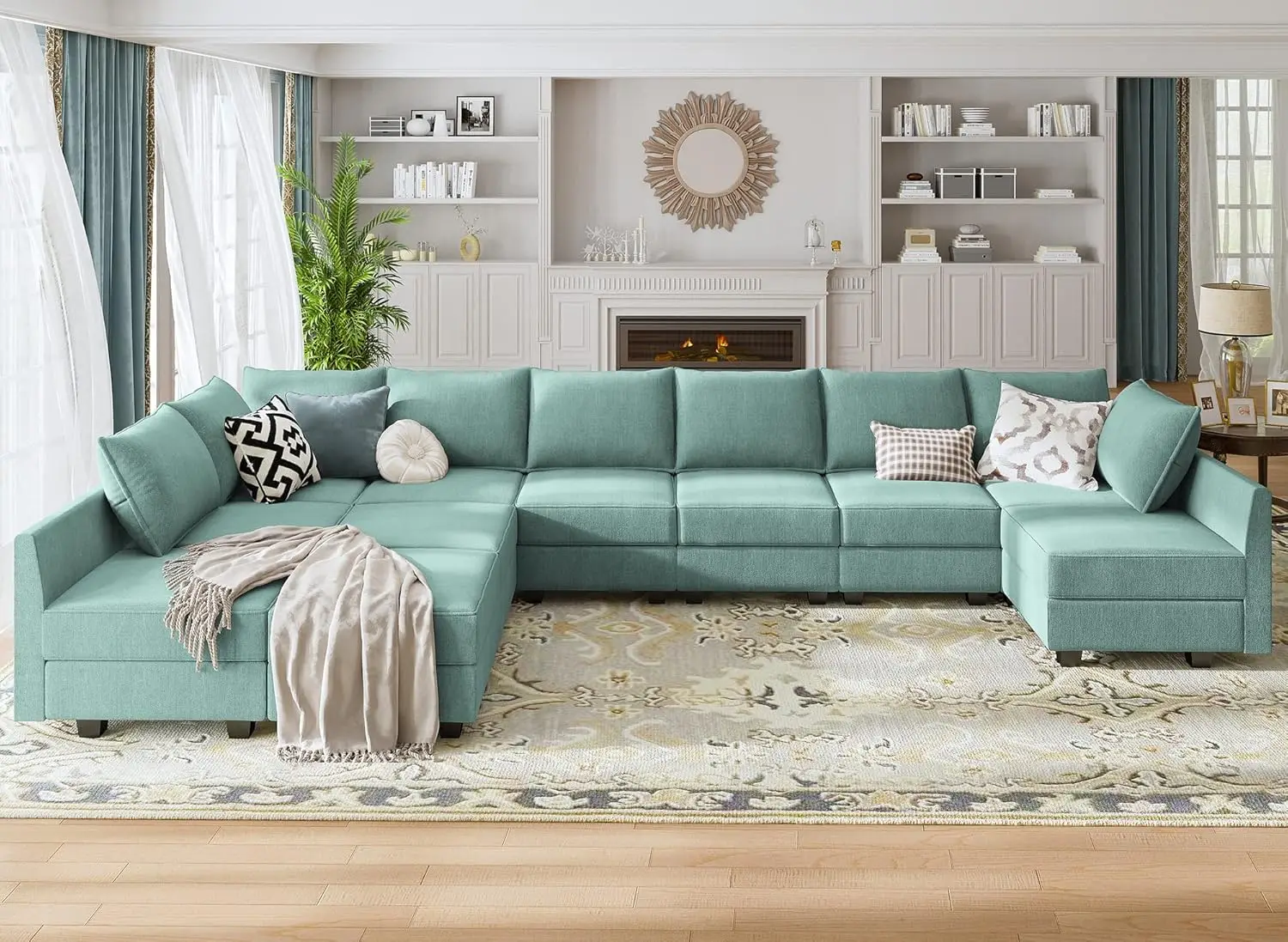 Convertible U Shaped Modular Sofa Sectional Modular Couch with Chaise Oversized Sofa Sleeper Couch for Large Living Room