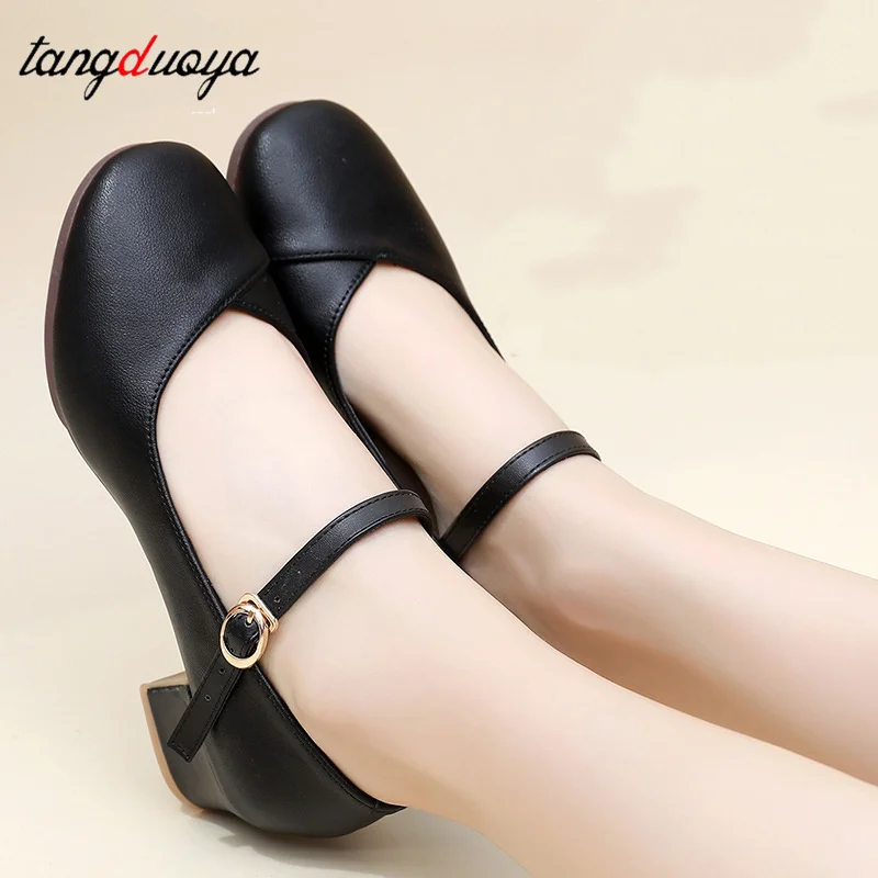 أحذية رقص مربعة للنساء من الجلد الطبيعي، جزء سفلي ناعم لممارسة التدريس، مناسبة لجميع المواسم، أحذية الرقص الاجتماعي المتوسطة