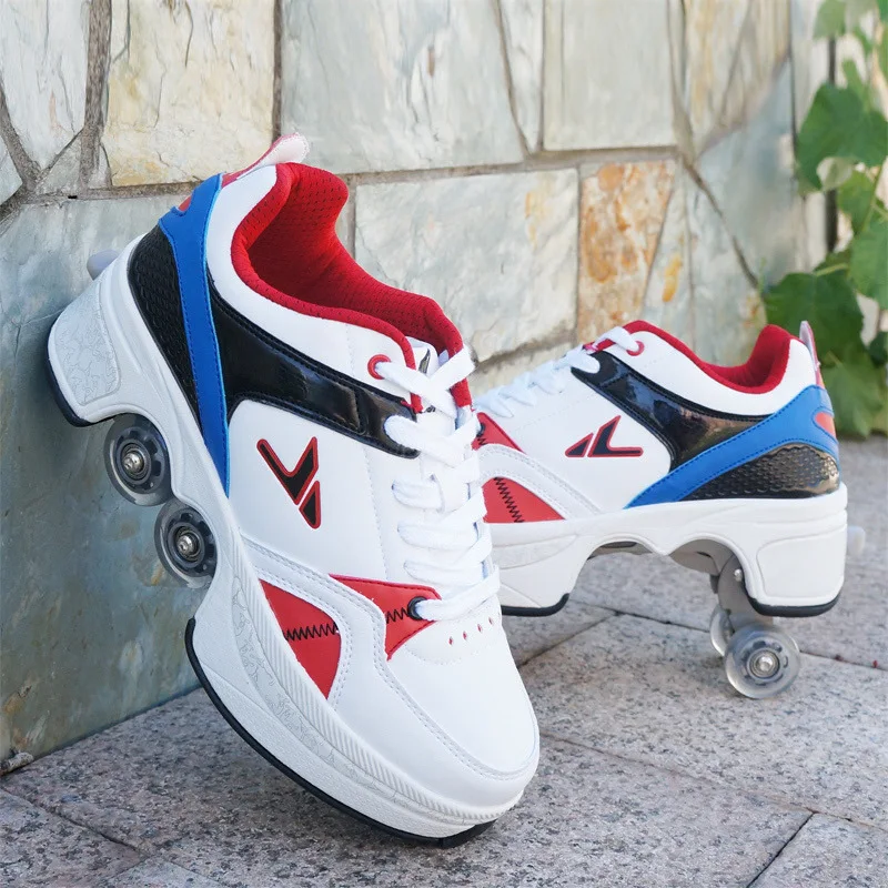 Four-Wheel Dual-Use Skating Shoes Double-Row Roller Men's Casual Sneakers Women's Men's Sport Walking Running Shoes