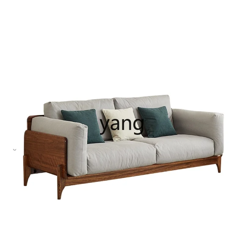 

LTT Nordic Black Walnut Wood Sofa Modern Simple Living Room Solid Wood Sofa Straight Row Sofa