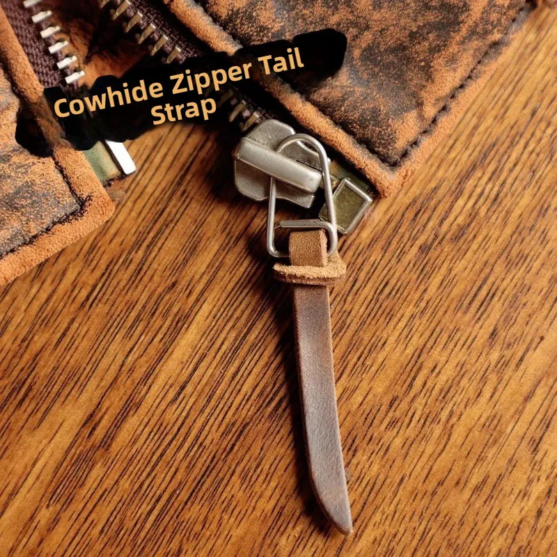 Top Layer Genuine Leather Zippers for Clothing Backpacks Luggage Decorative Tails Rope Fashionable Leather Pulls by Qiuyu