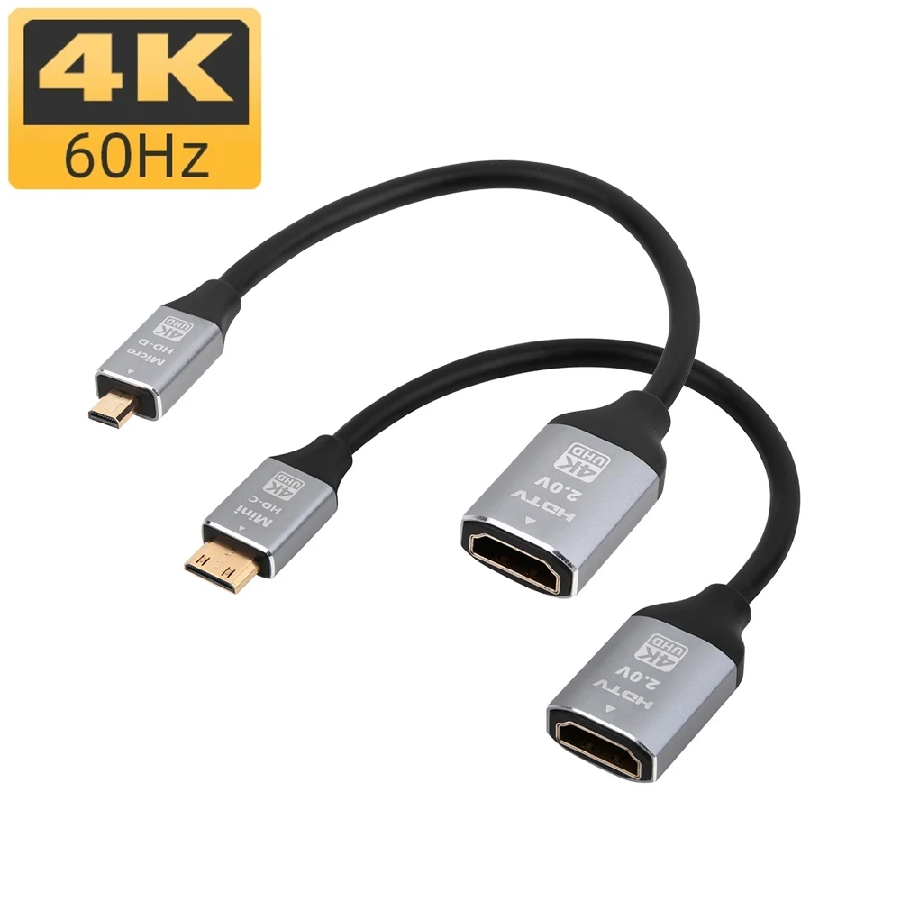 

0.2m Mini-HD Micro-HD to HD2.0 4K@60Hz Cable Male to Female Converter Support 18Gbps HDR ARC for Camera Tablet Nuc Kit Monitor