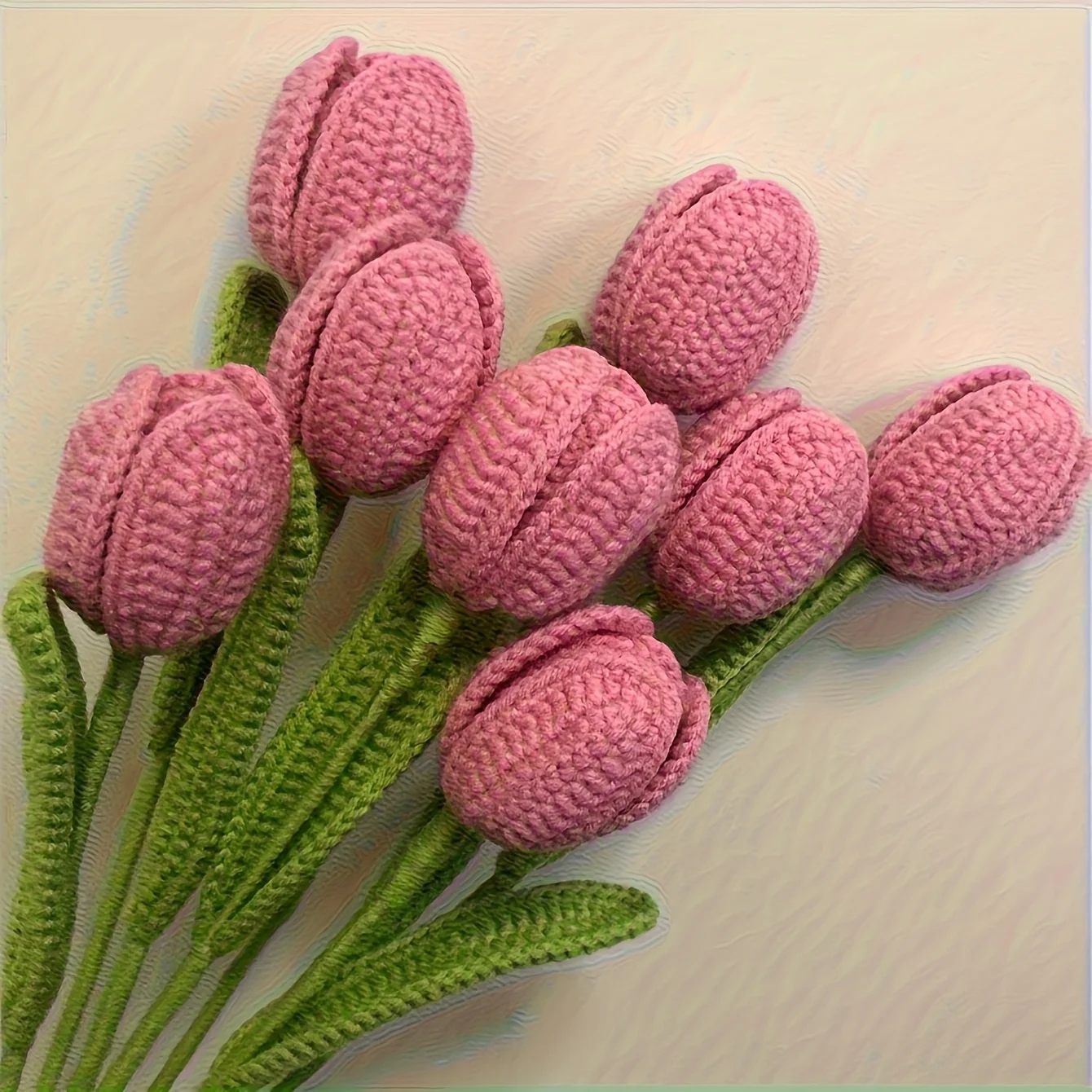 4pcs hand crocheted tulips - Multicolor selection simulated flowers durable yarn home office wedding decoration, Mother's Day Va