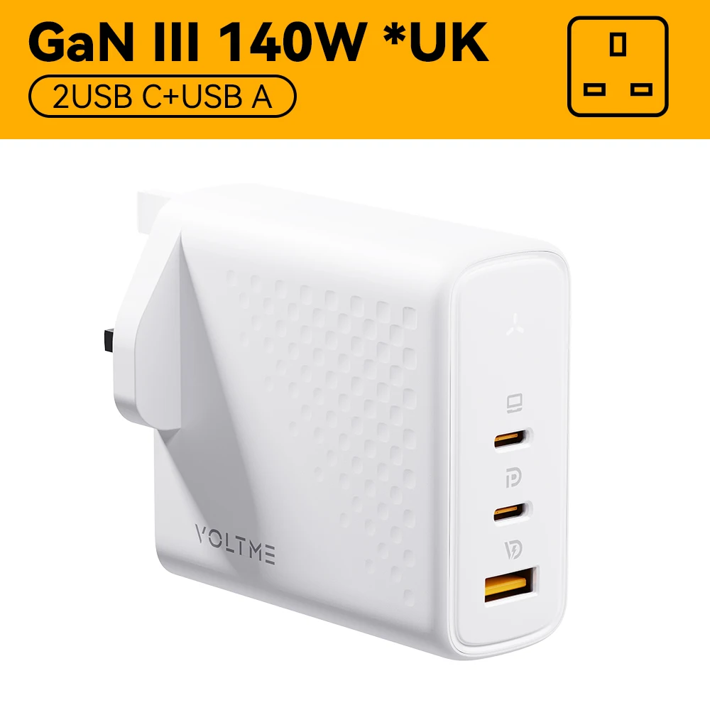 Voltme 140 W GaN III Ladegerät USB Typ C PD Schnellladegerät Quick Charge 4.0 3.0 für iPhone 16 15 14 Pro Max MacBook Laptop Samsung S22 6