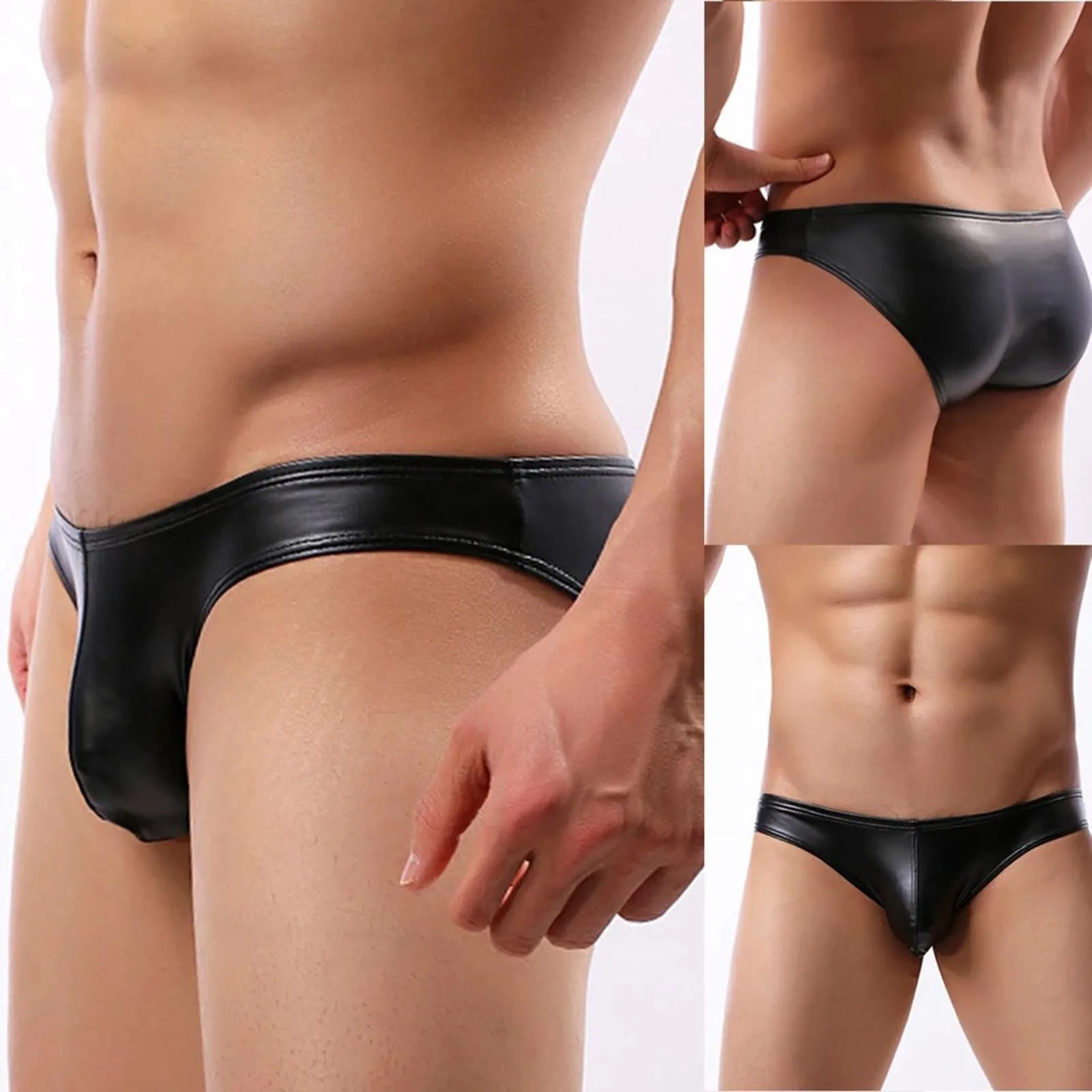 Cuecas de couro sexy masculinas, bolsa de pênis, elástica, confortável, sem costura, cuecas de biquíni sólidas, lingerie, roupas íntimas, homens