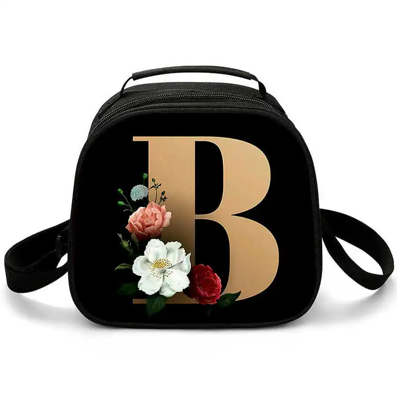 Trendy Crossbody Flower Alphabet A-Z Semicircle Lunchbox Thermal insulation Food Lunch Bag 3D Print Insulated Handbags Ice Bags