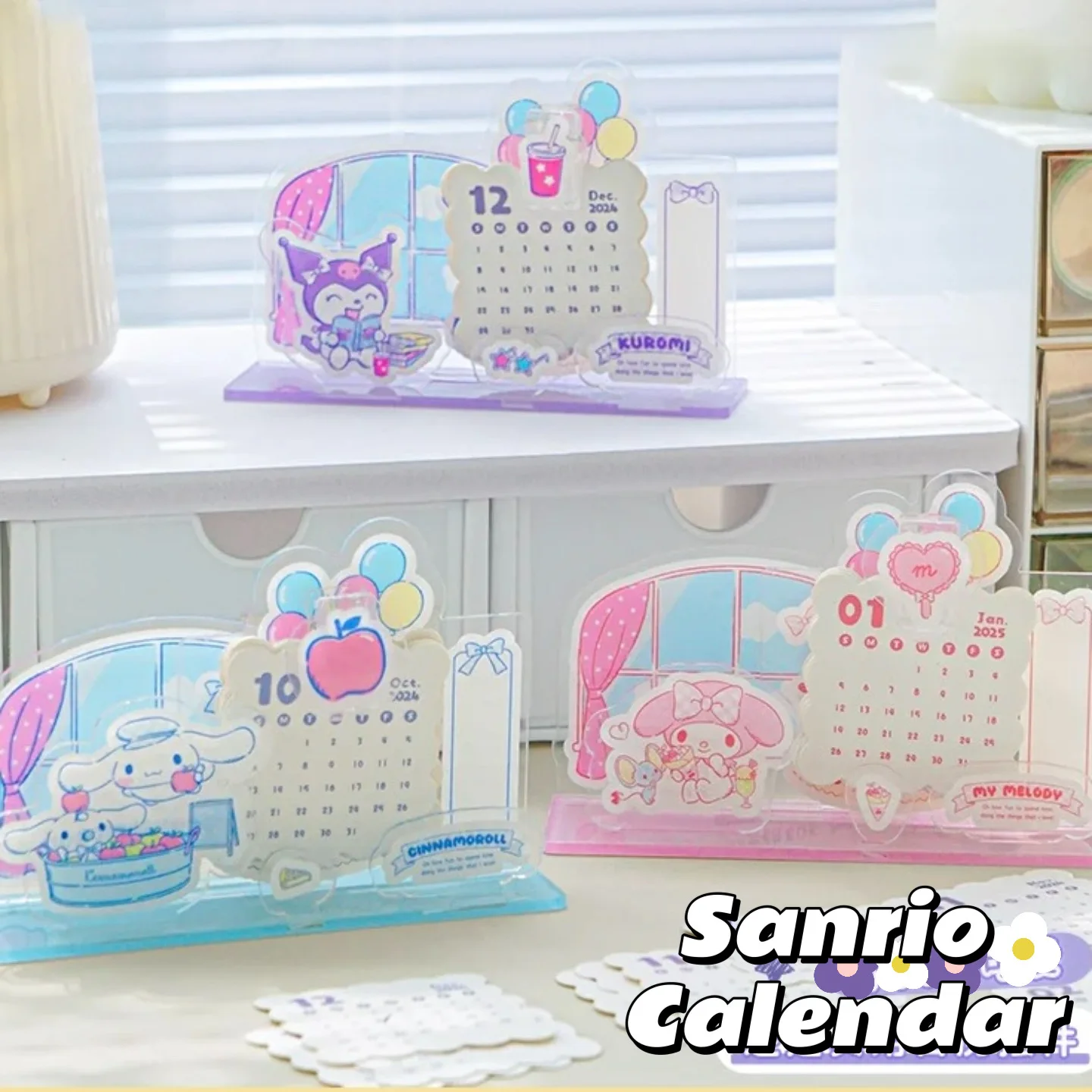 2025 Year Cartoon Calendar Anime Sanrio Kuromi Cinnamoroll Melody Acrylic Calendar Kawaii Diary Desktop Ornament Christmas Gift