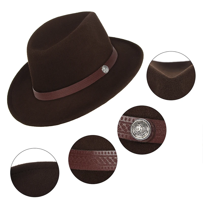 Autumn Winter Western Cowboy Hat for Men Women Wide Brim Fedora Jazz Hats Cowgirl Hat with Belt