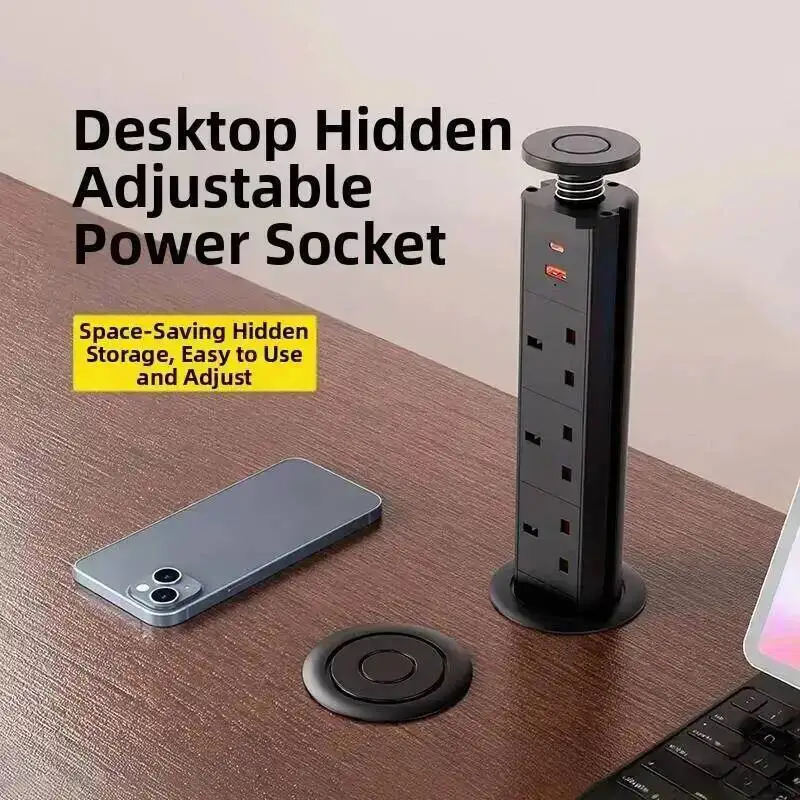 Herepow Desktop Hidden Adjustable Power Socket With Type-C Home Appliance AU CN US UK Israel Universal Standard Plug Adapter