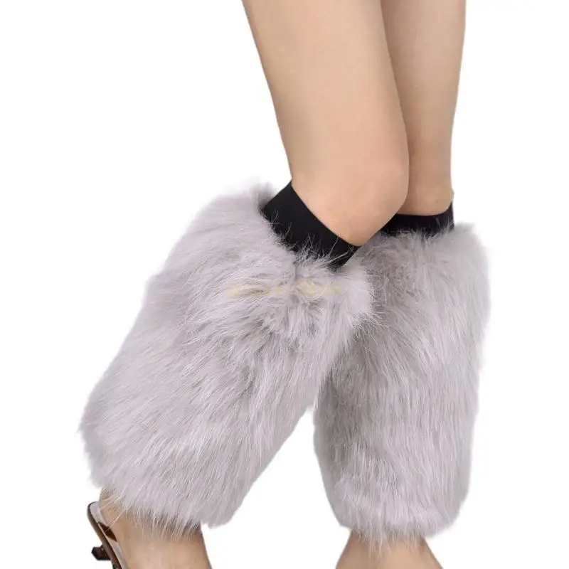 

31BF Women Winter Solid Color Faux Fur Leg Warmer Hipster Warm Calf Socks Partywear
