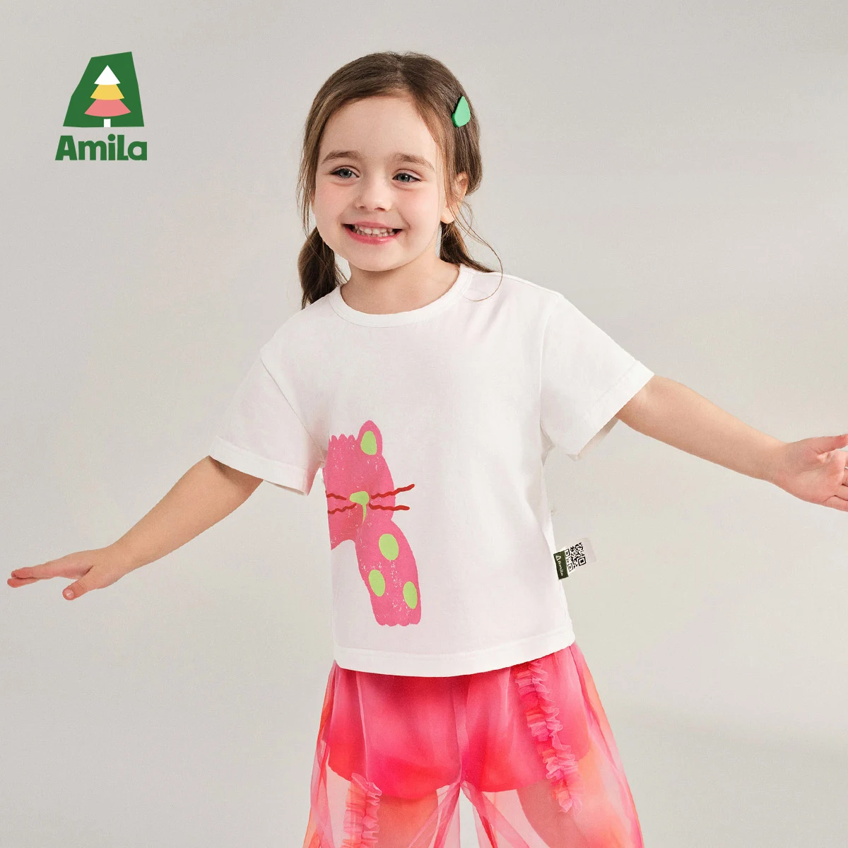 

Amila Baby T-shirt 2025 Summer New Comfortable Cartoon Pattern Round Neck Casual Breathable Clothing