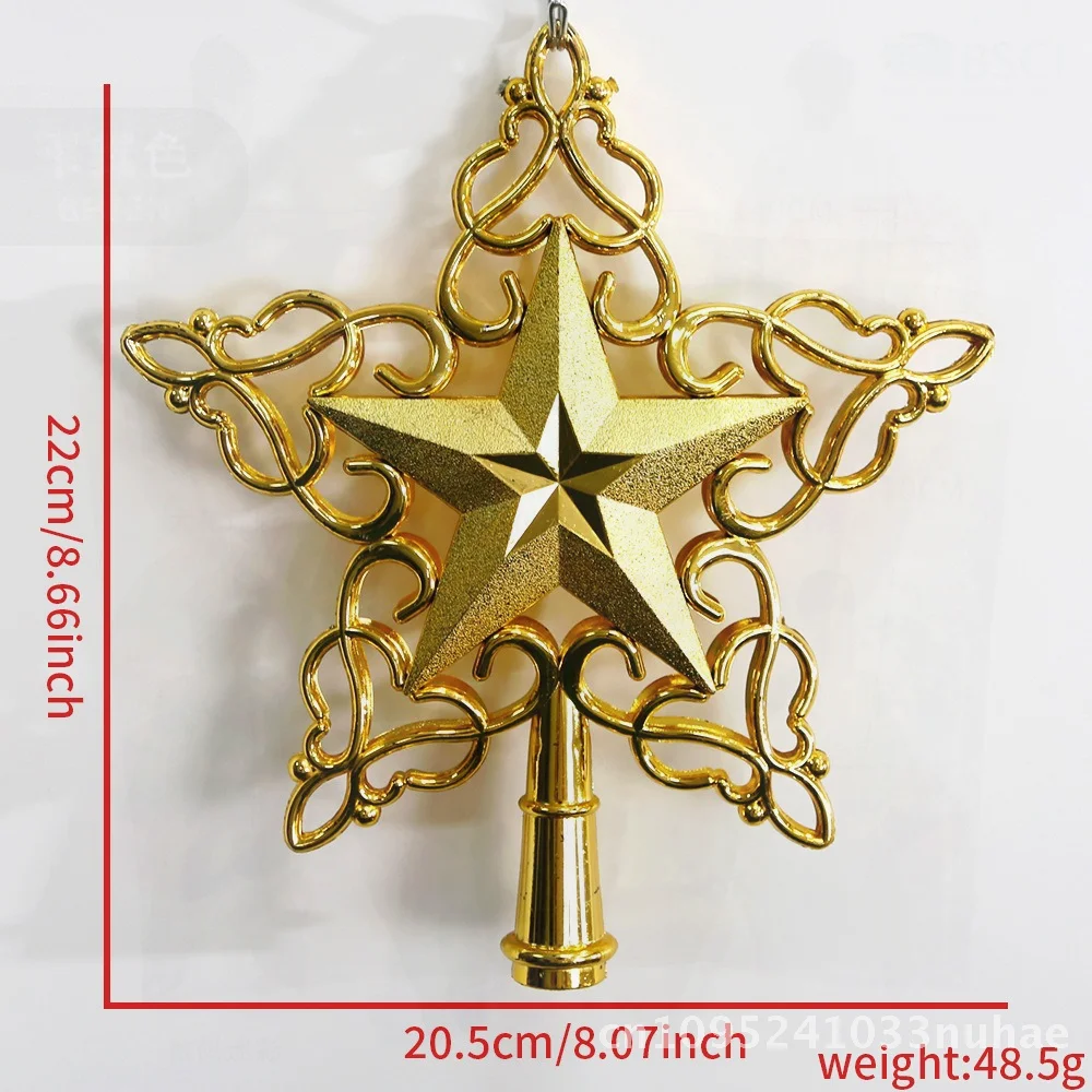 

3D Cut out Golden Five-Pointed Star Christmas Tree Top Decoration European-American Style Party Crown Props Plastic