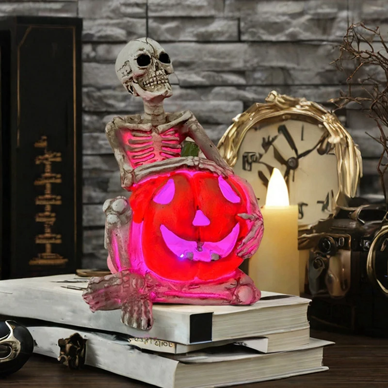 Halloween Ghost Holding Pumpkin Figurine Horror Haunted House Props Resin Skull For Halloween Bar Game Decoration