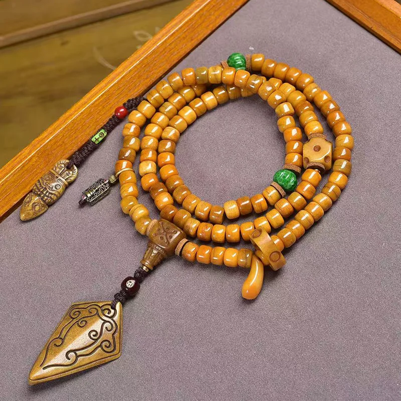 

Backflow 108 Pieces Tibetan Style Prayer Beads Yak Bone Xiangyun Shield Glaze Accessories