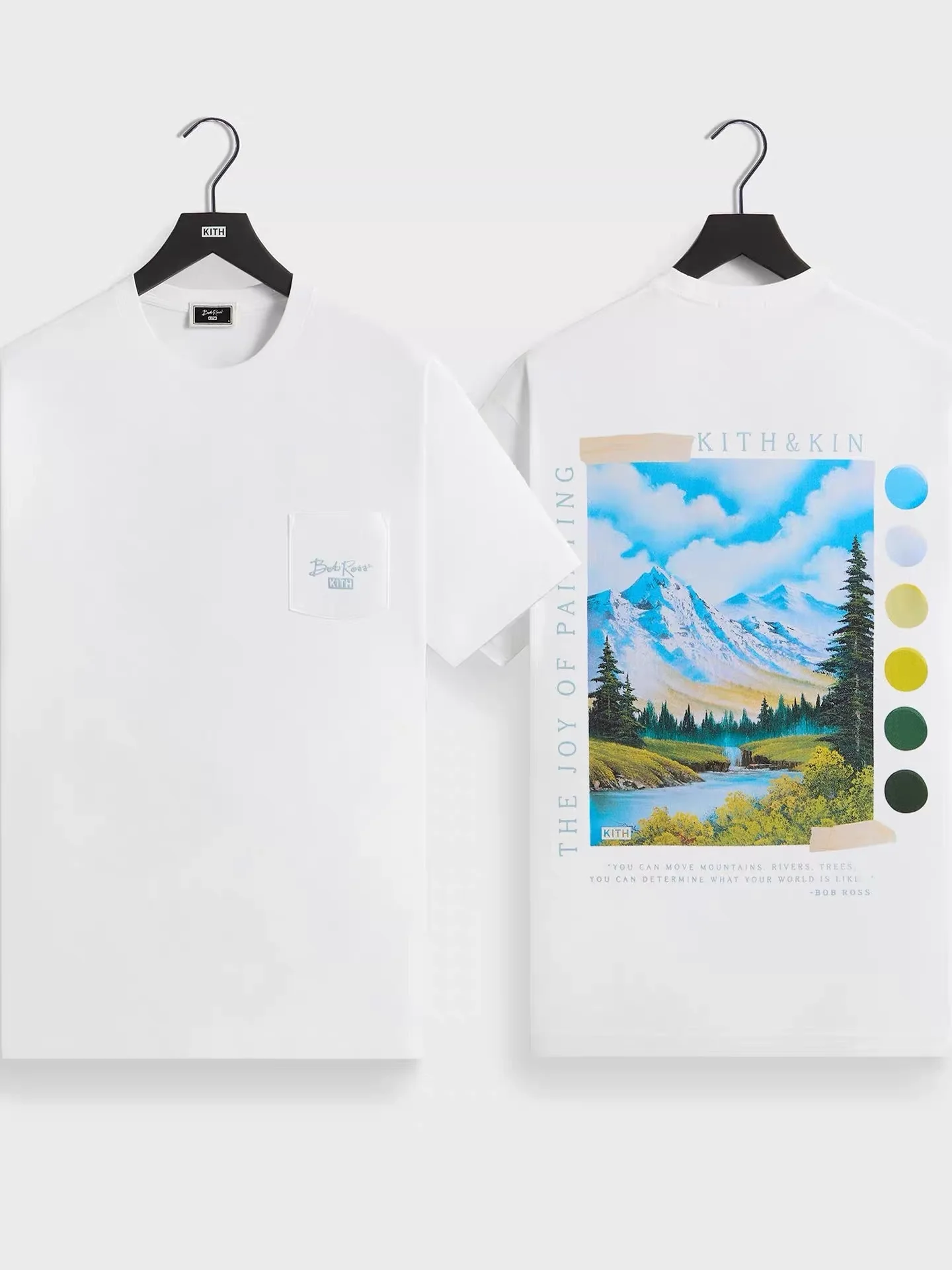 American Streetwear Kith Collaborative Bob Ross Landscape Painting Breathable round Neck Pure Cotton 3D Tailoring Short Sleev...
