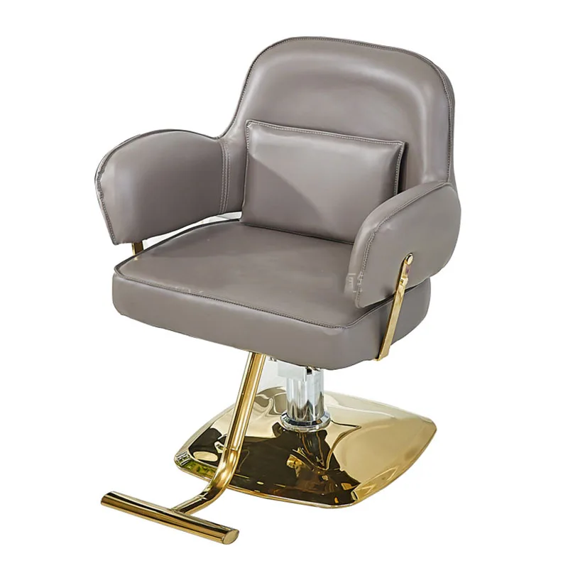 Silla de barbero personalizada, asiento giratorio profesional de cuero dorado, estilo Retro, muebles de salón de lujo