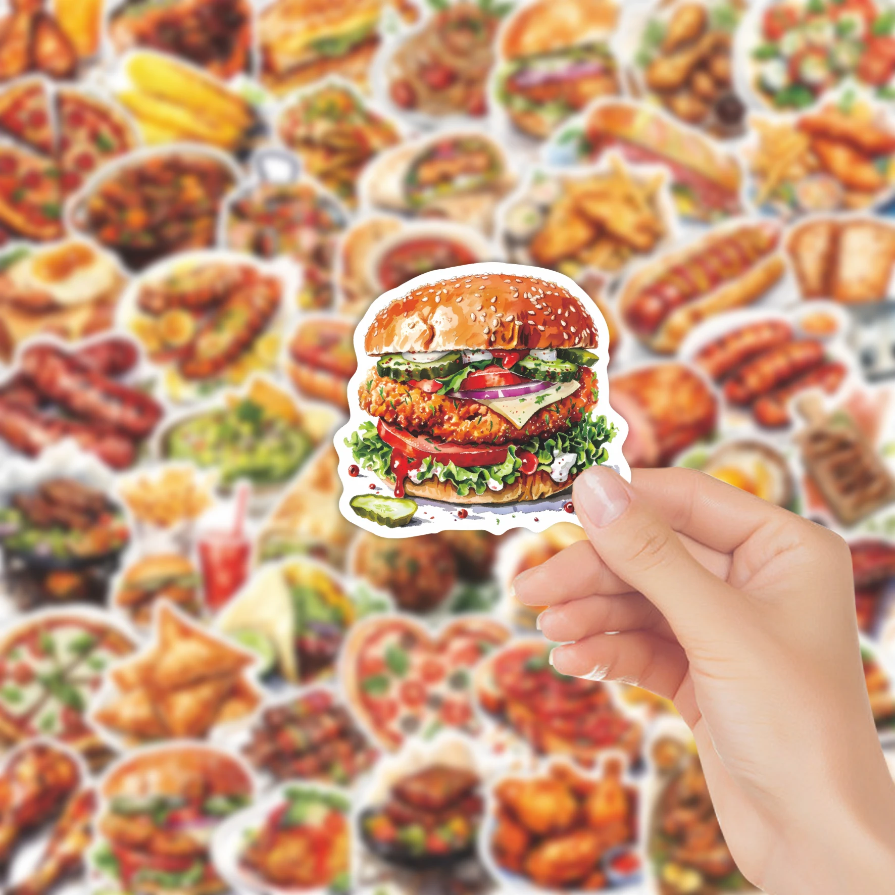 54pcs Healing Food Lifestyle Trendy Stickers Pack | Yummy Burger, Pizza & BBQ Aesthetic Decals | Vinyl for Phone Case, Luggage &