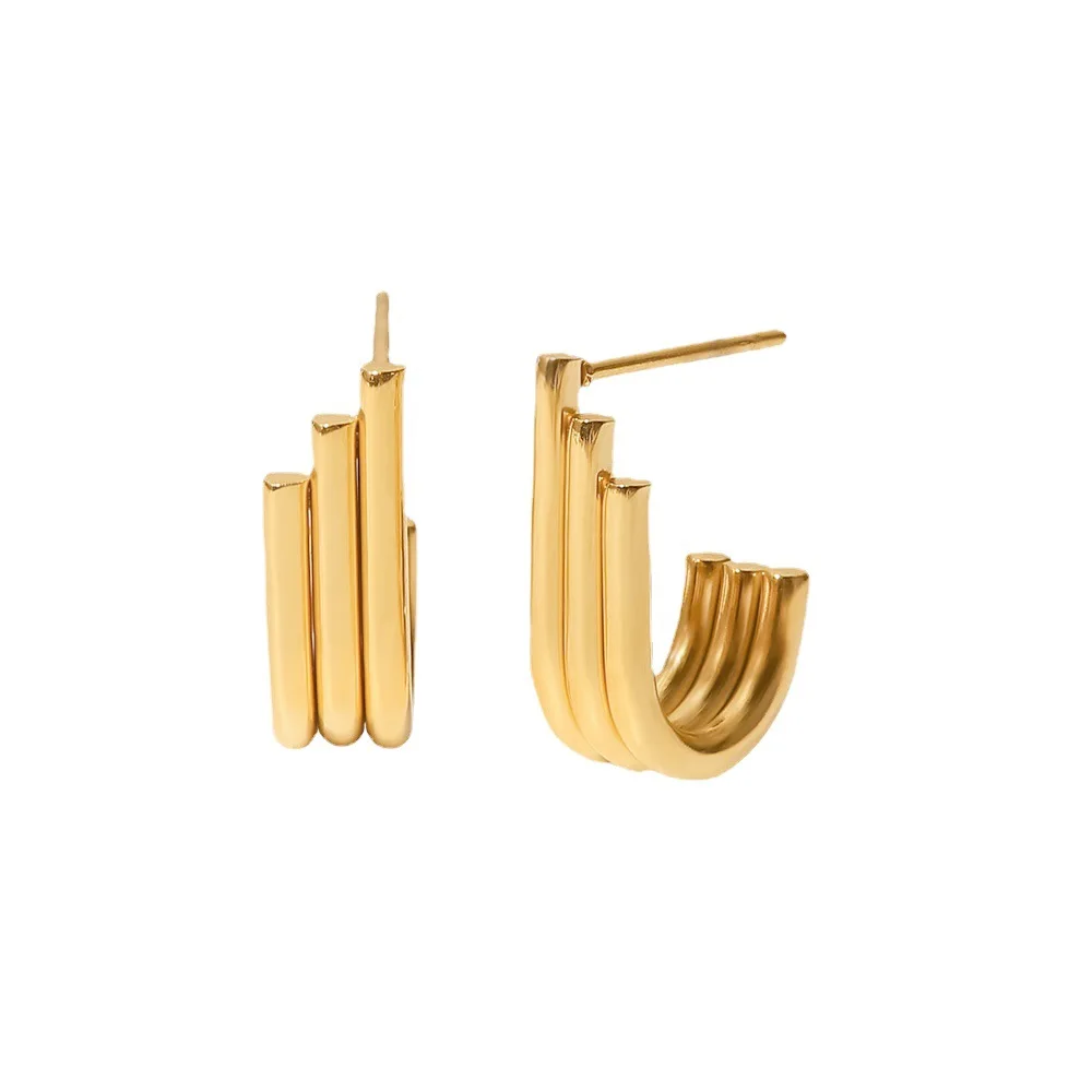 

Stainless Steel PVD 18K Gold Plated Tarnish Waterproof Irregular Line Earrings For Woman Jewelry Wholesale Trendy