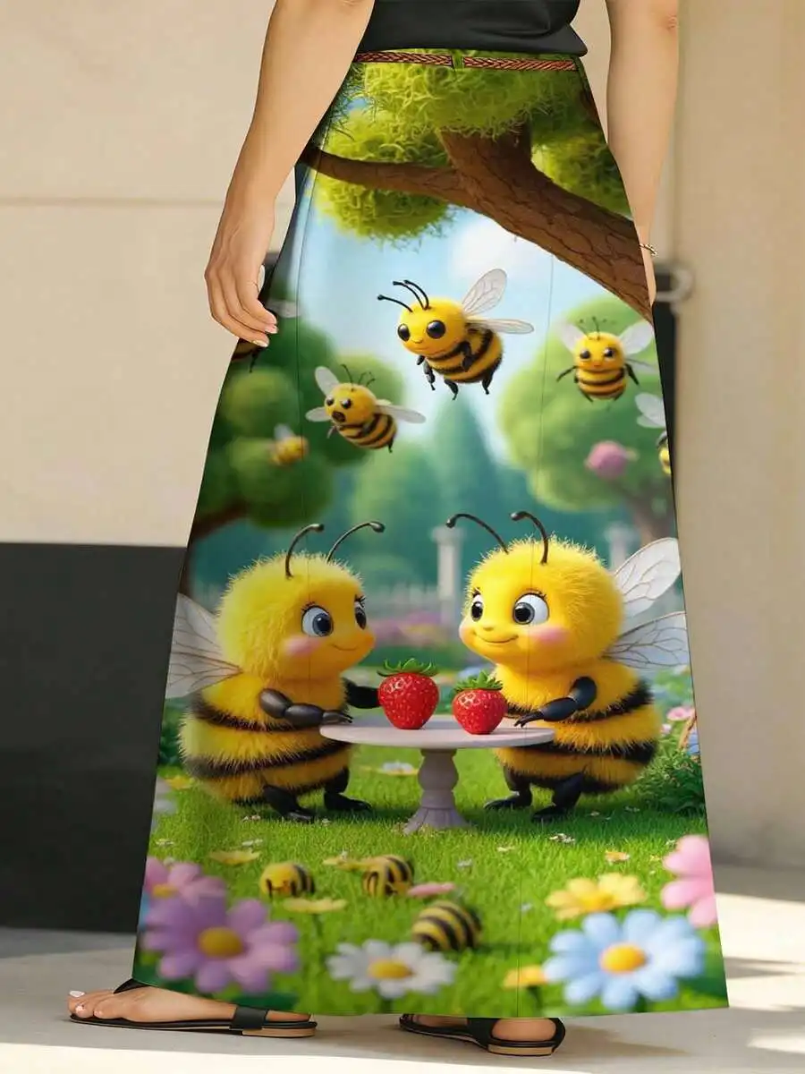 

Plus Size Women Straight Skirt With Pockets Graphic Print Casual Vacation Style For Daily Leisure