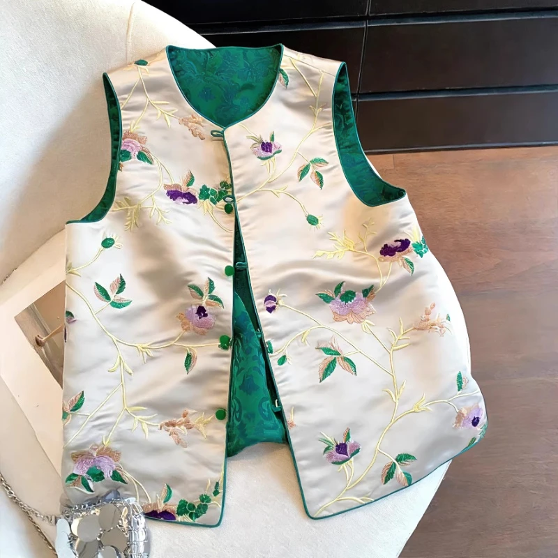 

Spring Summer Women Patchwork Imitation Silk Dobby Floral Vest Coat , Woman Fall Chinese Style Jacquard Flower Vests Coats
