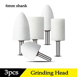 3PCS 6mm Handle 80Grit Wheel Head Abrasive Mounted Stone White Corundum Grinding Head Stone Wheel For Electric Grinder