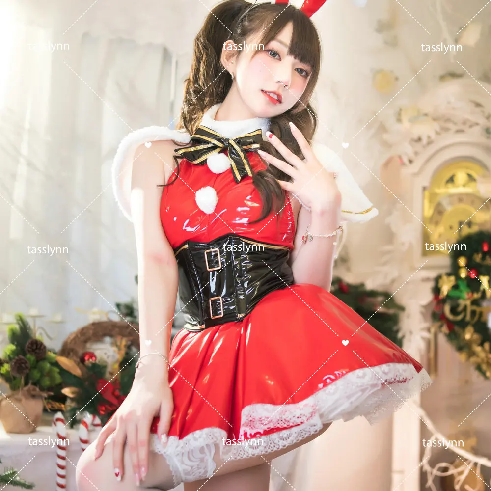 Leather Lovely Red Maid Lolita Dress Kawaii Halloween Outfits Maid  Kawaii Christmas Dress Santa Claus Cosplay Costume Women