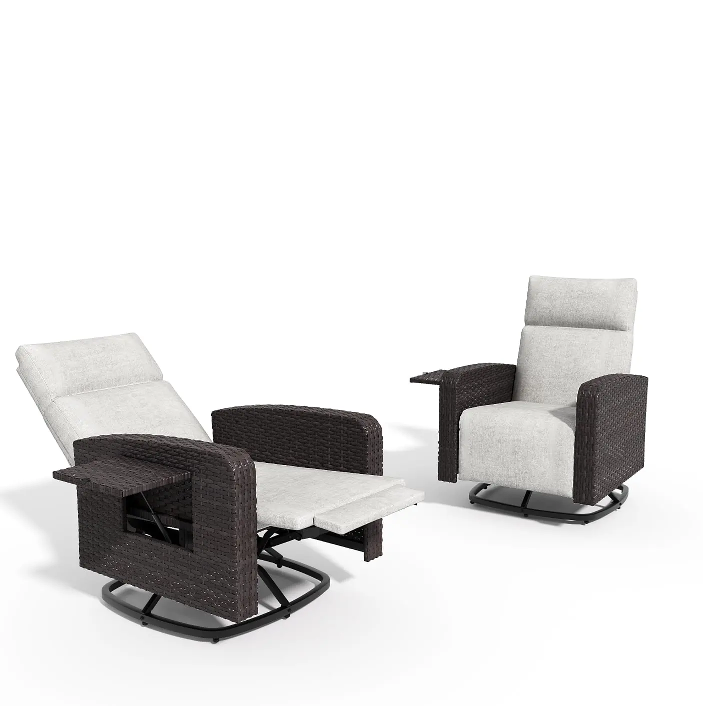 Outdoor Swivel Rocking Recliner Chair Set With Adjustable Back & Extended Footrest, 360° Swivel With Flip-up, Customized