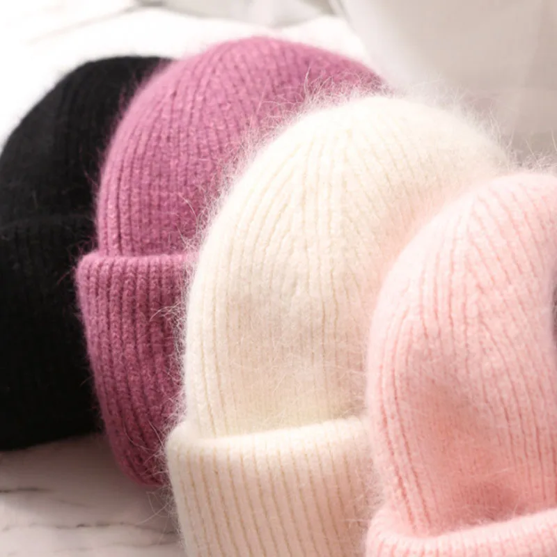 2024 New Hot Selling Winter Real Rabbit Fur Winter Hats for Women Fashion Warm Skullies Beanie Hats Solid Adult Cover Head Cap