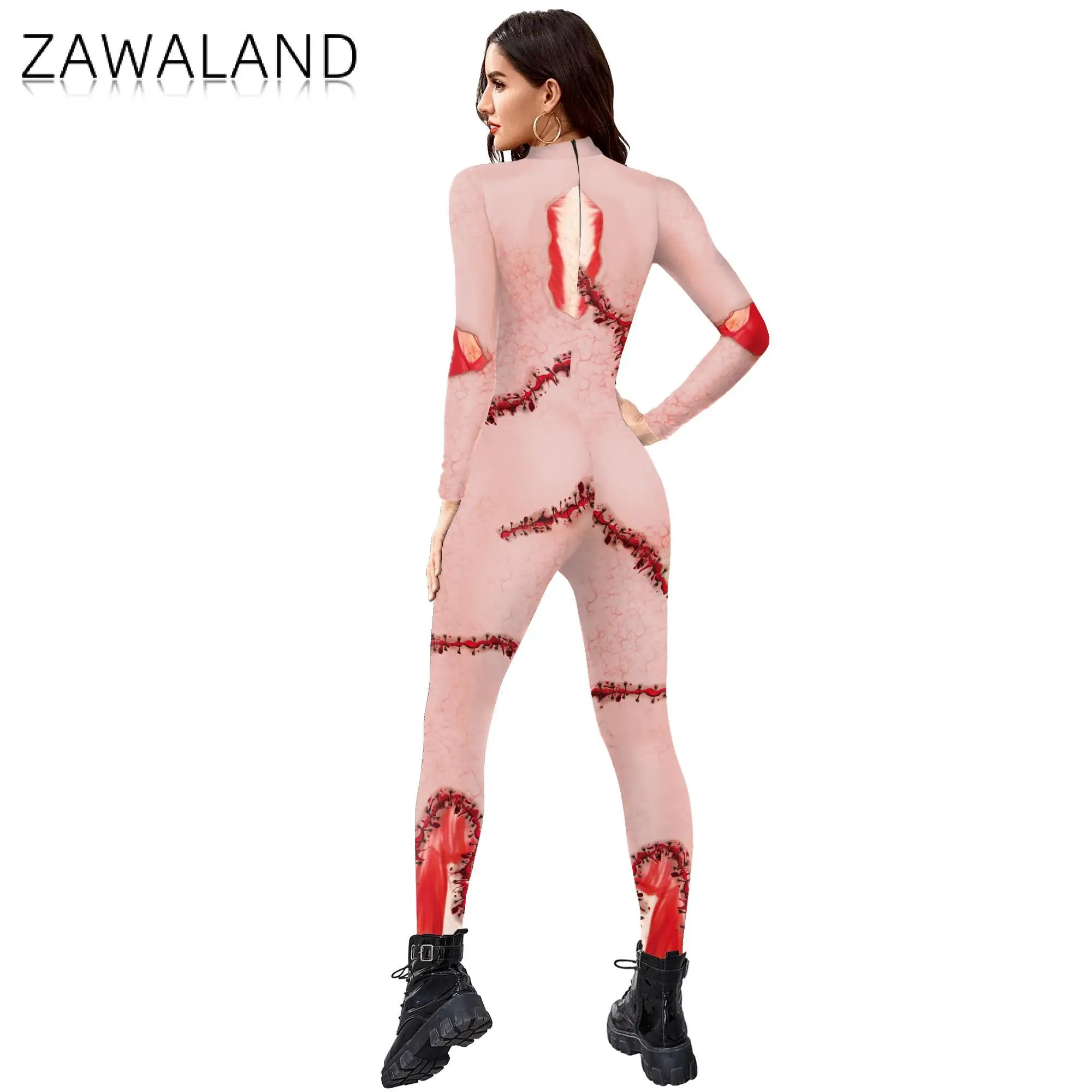 Zawaland-Halloween 3D Impresso Cosplay Costume para Homens e Mulheres, Bodysuit, Padrão de Pele do Corpo, Macacão, Adulto Natal Party Clothing