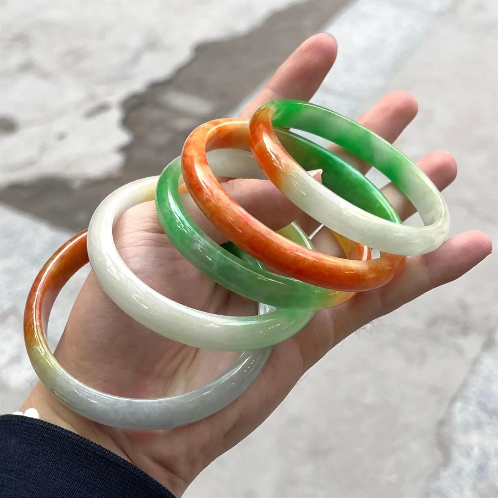 Tricolor Pure Myanmar Jade Bracelet Jade Bangle Jadeite 52~66mm Jasper Bangles Fit Adult Women Hand Jewelry For Mother Gift