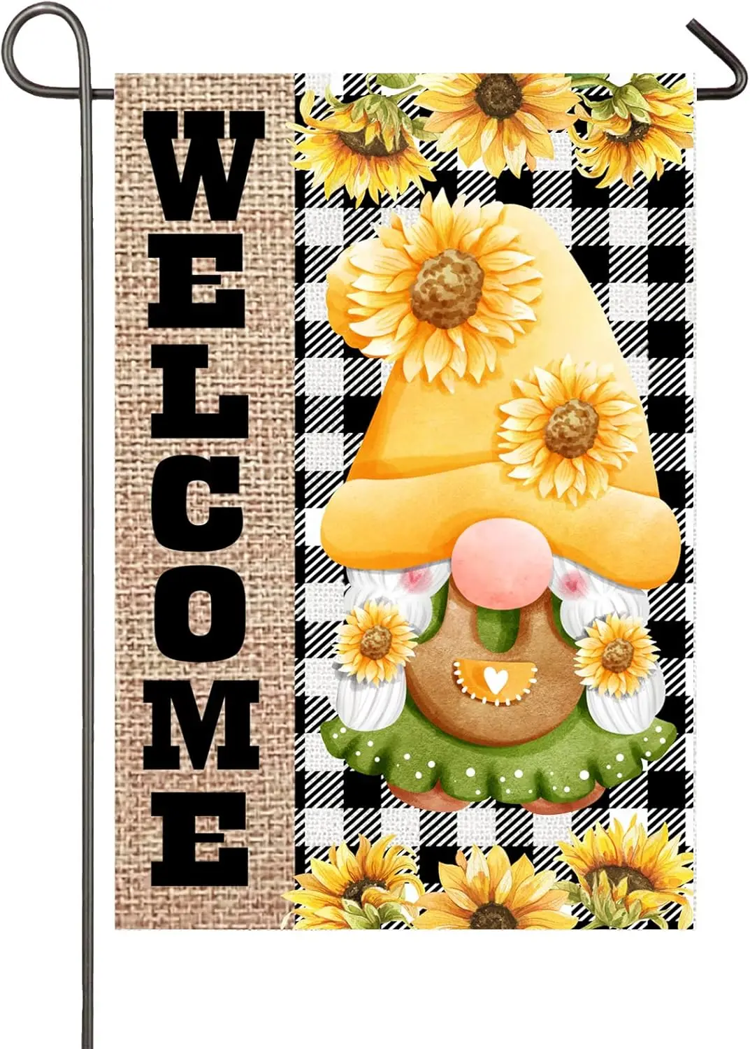 Sunflower Gnome Garden Flag 12x18 Inch Double Sided Welcome Spring Summer Garden Flag Buffalo Plaid Sunflower Garden Decor Y yyi