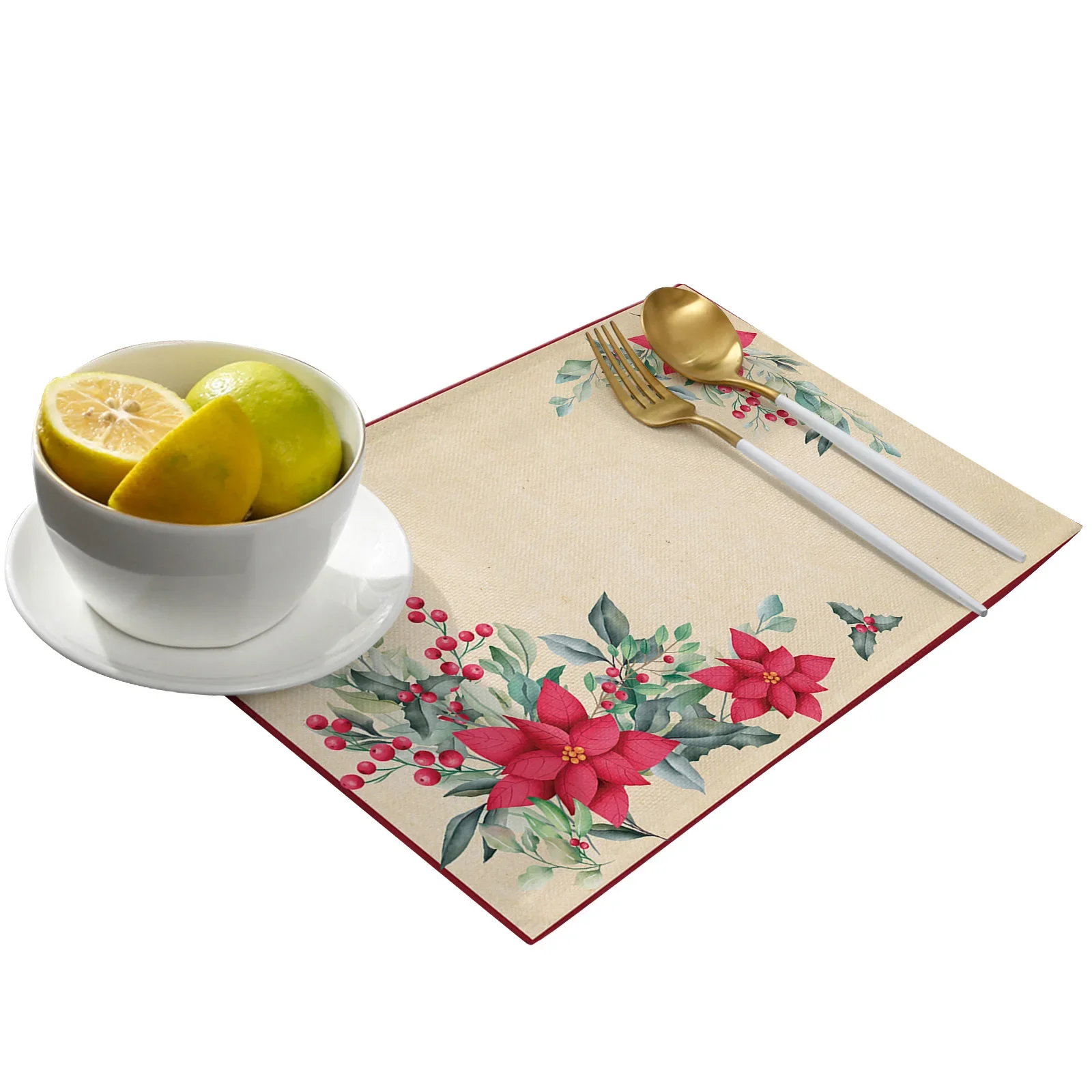 Christmas Flower Poinsettia Retro Table Runner Flag Mat Home Wedding Centerpieces Decoration Party Dining Tablecloth