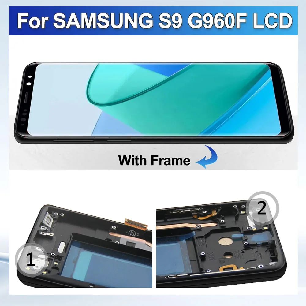 TFT S9 Display Screen for Samsung Galaxy S9 G960F G960F/DS Lcd Display Digital Touch Screen Assembly Replacement Part with Frame