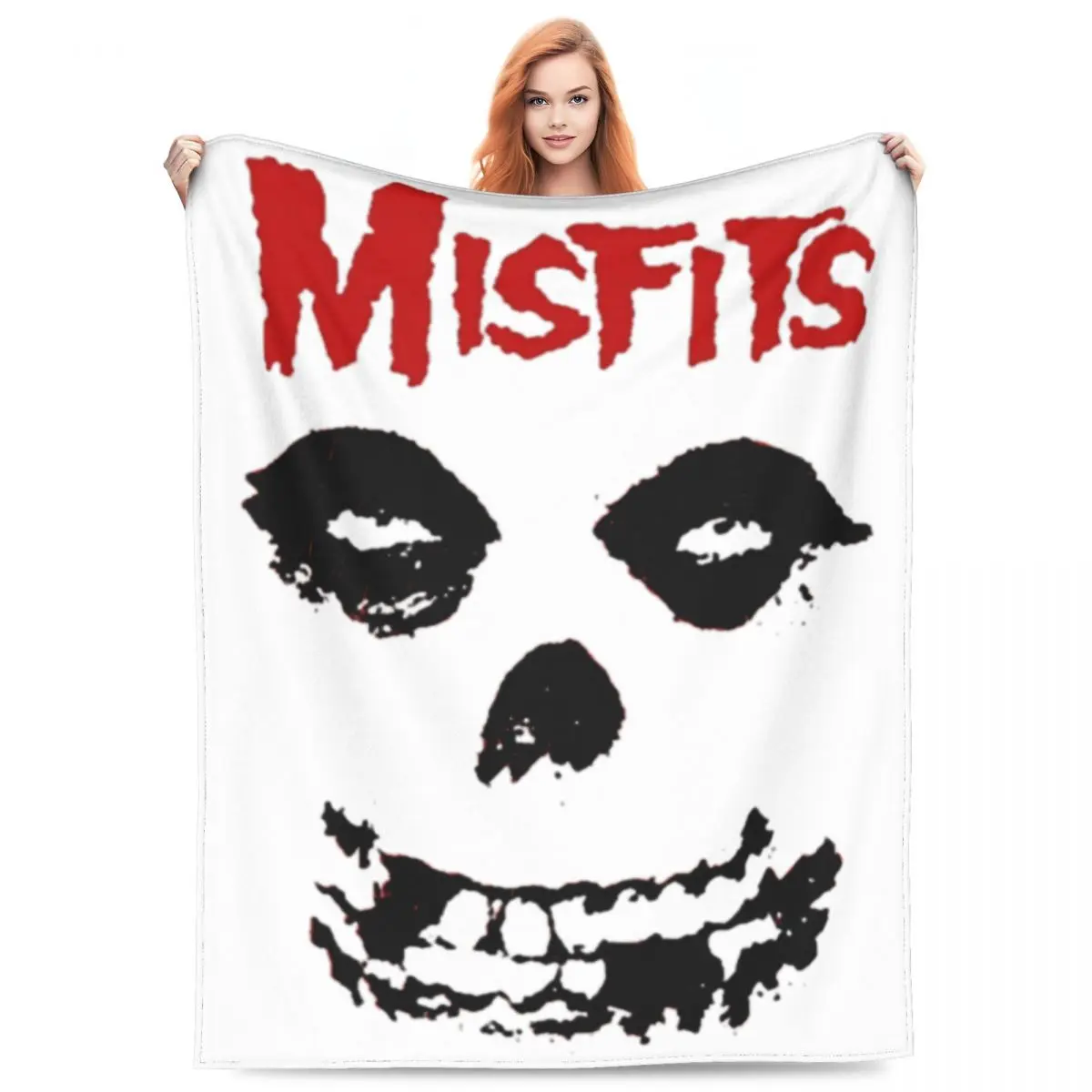 Misfits Skull Blanket Coral Fleece Plush Decoration Punk Rock Band Relax Thin Throw Blankets for Home Outdoor Plush Thin Quilt