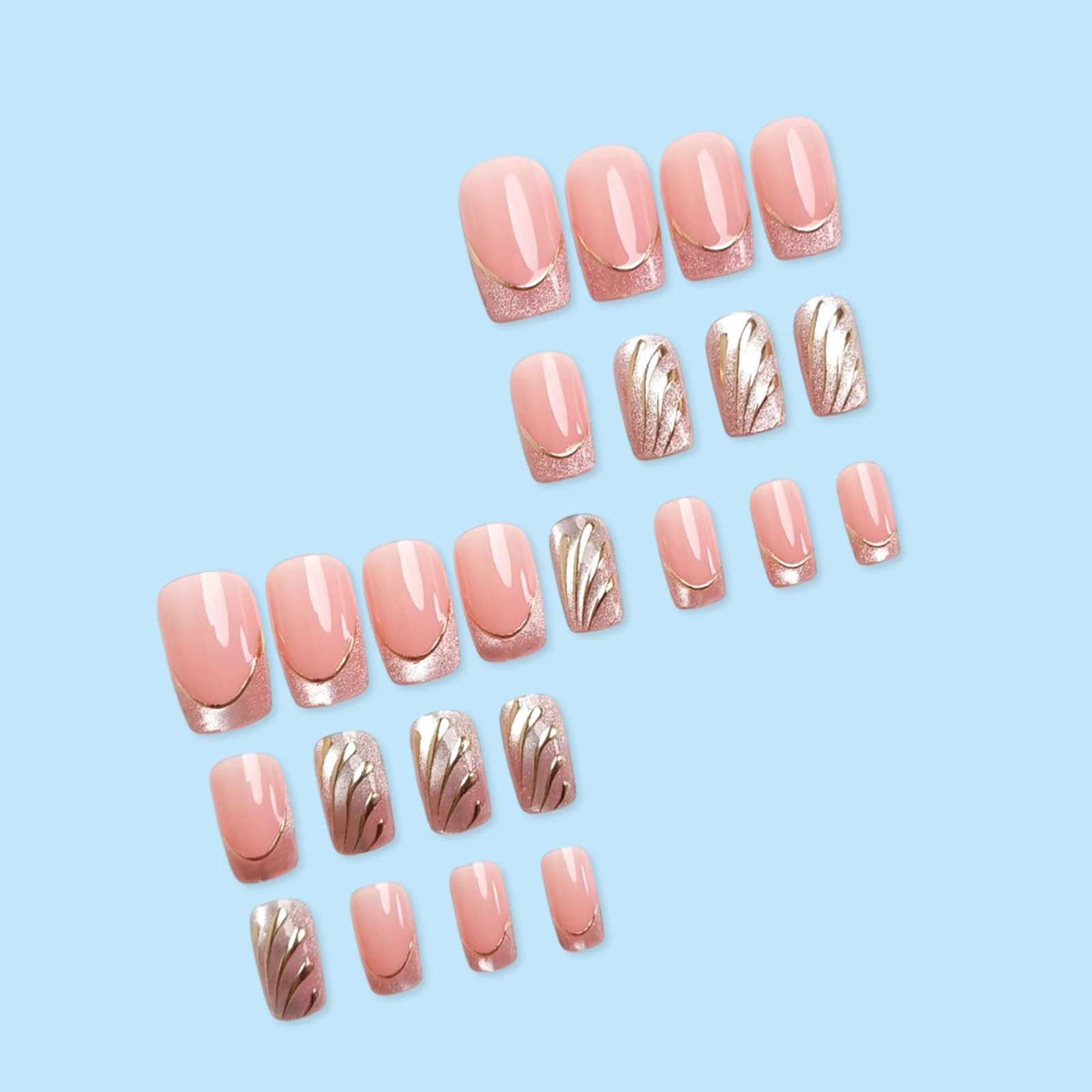24Pcs Press On Nails Resin French Cat Eye Gilded Fake Nails for Wedding Party Daily Wear Full Cover Manicure Tips Women