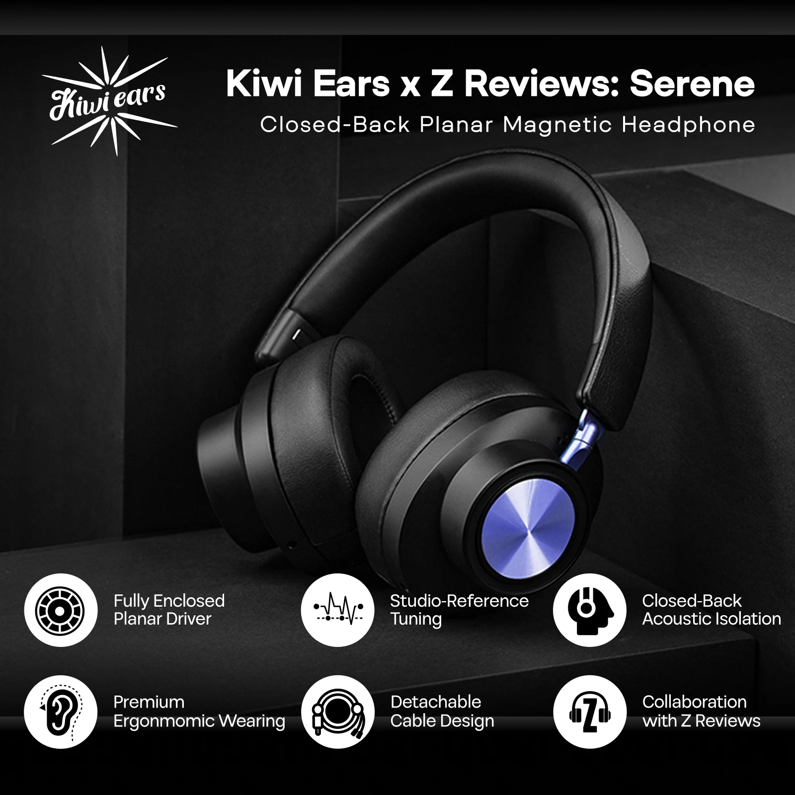 Kiwi Ears x Z Reviews: Serene Closed-Back Planar Magnetic Headphones Wired Connection for the Highest Audio Resolution