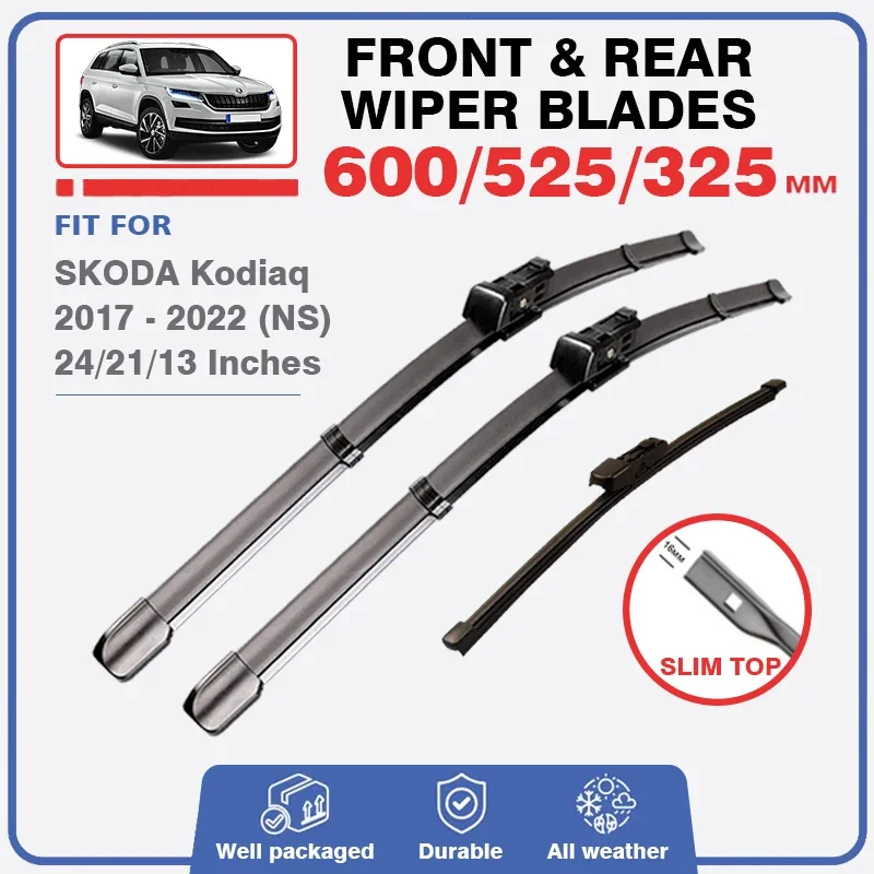 Front Rear Wiper Blades Set For SKODA Kodiaq NS 2017 - 2022 Windshield Brushes Windscreen Window Water Wash 2018 2019 2020 2021