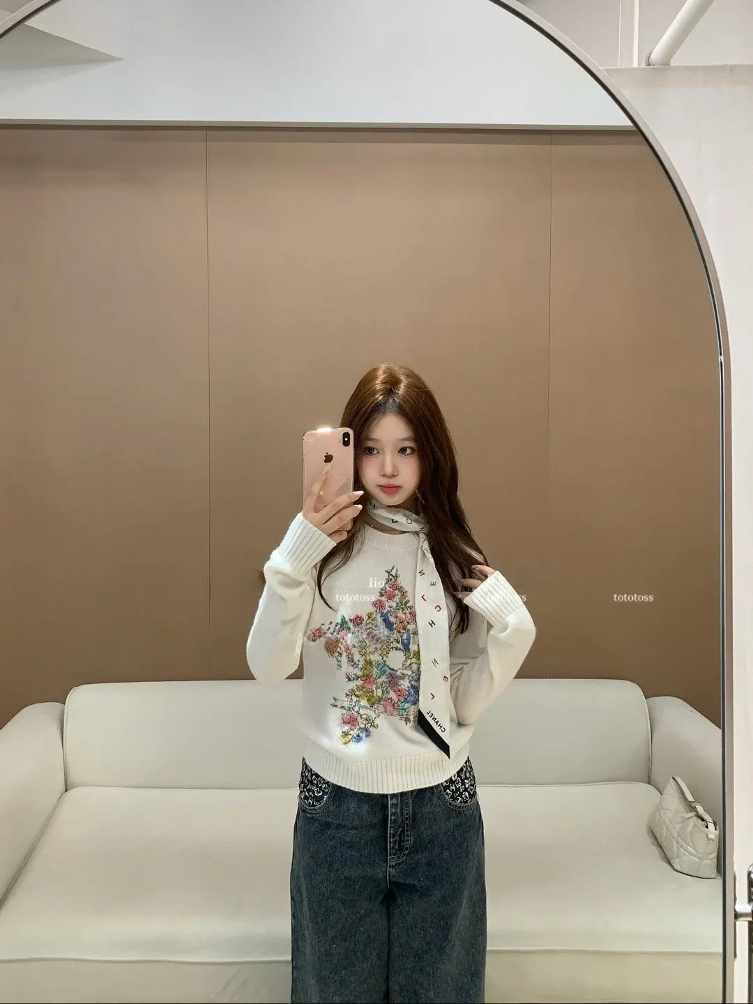 

Теплый вязаный свитер из шерсти с объемной вышивкой для женщин, круглый вырез, удлиненный, на весну, осень, зиму