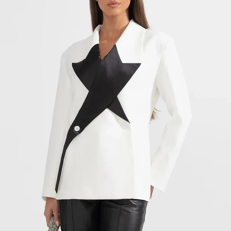 

Novelty design women colorblock jacket fashion Turn-down Collar blazer